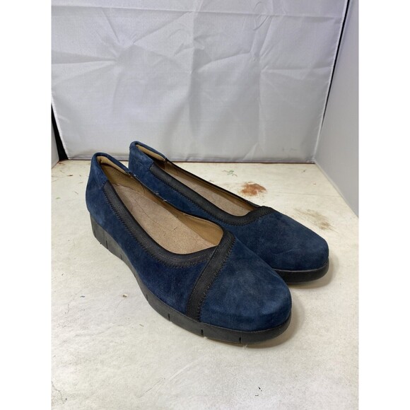 Clarks Artisan Daelyn Hill Navy Nubuck Suede Slip On Shoes Women's Size 10 Wide - Picture 1 of 7